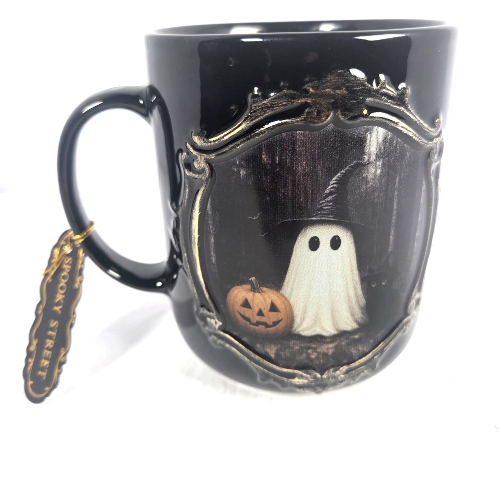 Spooky Street Ghost Witch Pumpkin Black Halloween Mug 25.7 oz Gothic Ceramic